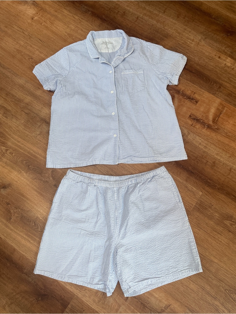 Vermont Country Store Womens Seersucker Pajama Shorts Set XL Blue White Cotton #